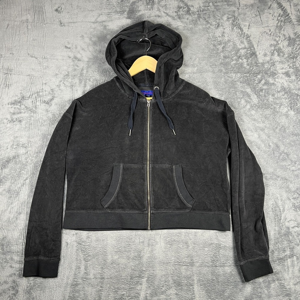 Aeropostale Cropped Hoodie Womens XL Black Velour Long Sleeve Full Zip Outdoor